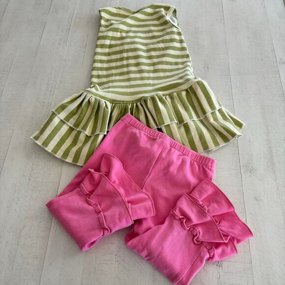 Giggle Moon Pink and Green Ruffle Set Size 5 Cotton spandex blend EUC - Picture 4 of 5